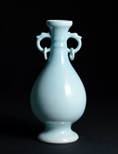 Shijie WENG | Sky blue glazed long-necked vase with animal-shaped handles and a high foot rim | porcelain | 31 x 14.5 x 14.5 cm | 2026