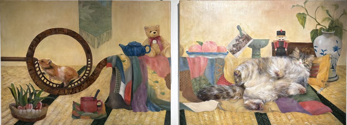 楊庭瑄Tingxuan_靜物中的生靈Creatures in Still Life_油彩、色鉛筆Oil paints, colored pencils_160x65cm_2025