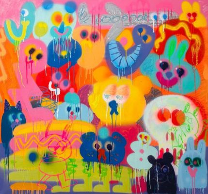 DOPENESS_Jon BURGERMAN_Skull_Oil stick and aerosol on canvas_168x165_2025