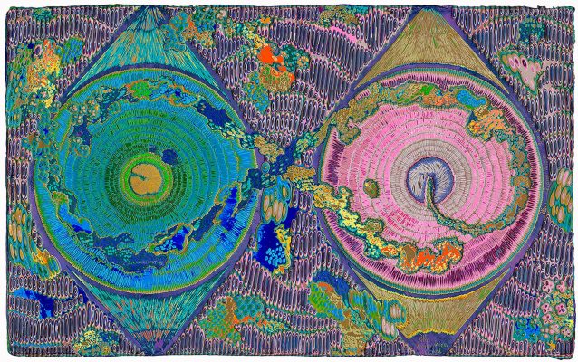 Rongbaozhai_Miao Jiang_Heavenly Eyes_Acrylic Knife Carving on Wood Board_90x55cm_2024