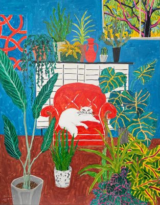 共感畫廊 Empathy Gallery_ 田室綾乃AYANO TAMURO_有白貓的藍色房間 A Blue Room with a White Cat_油彩畫布 Oil on Canvas_116.7 x 91 cm_2026 - LINLANG ZHU